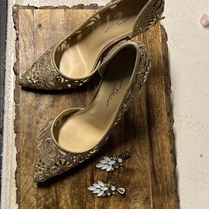 Betsey Johnson Elegant Gold Embellished pumps.
